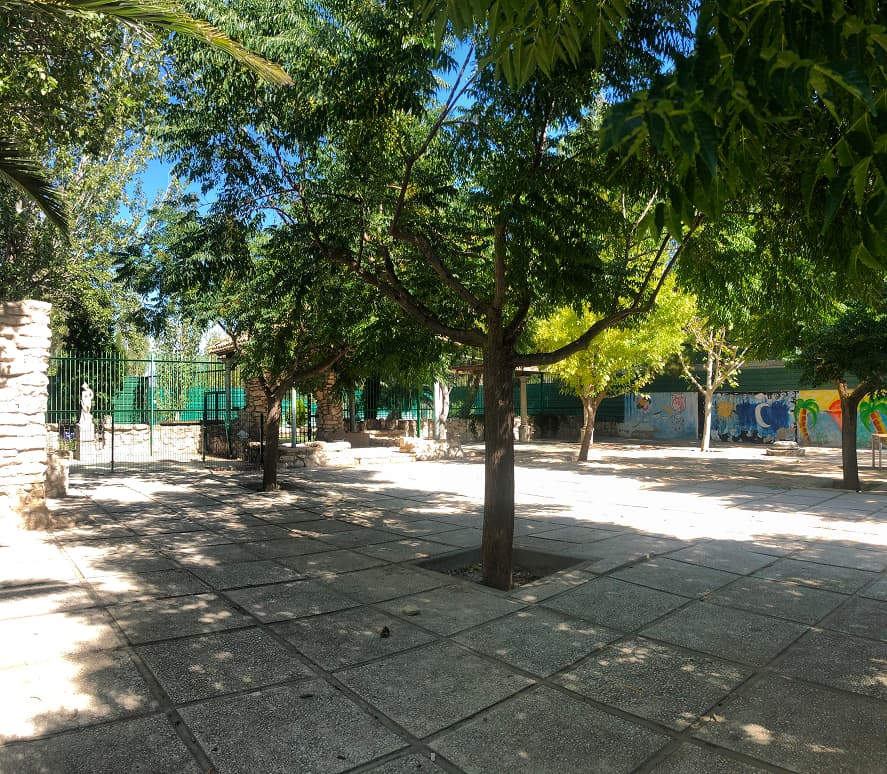 Patio exterior de Ita San Juan con árboles, zona ajardinada y espacio recreativo